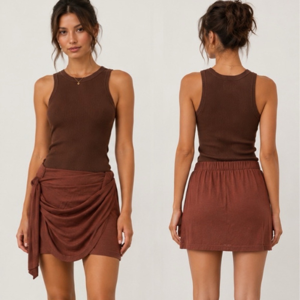 Every Chocolate Brown Ribbed Tank Top and Skirt Set Women’s M Medium